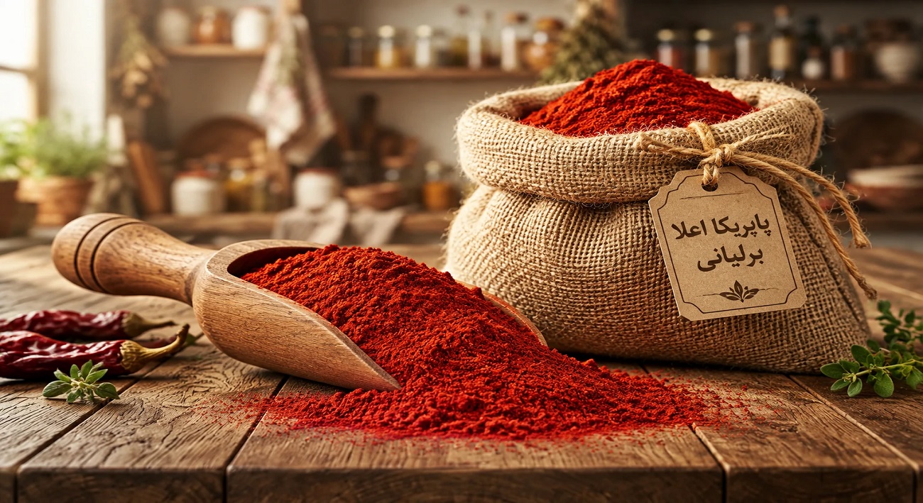 paprika-aala-barliani خرید عمده پودر پاپریکا اعلا خوش رنگ خالص بدون رنگ افزودنی خشکبار برلیانی